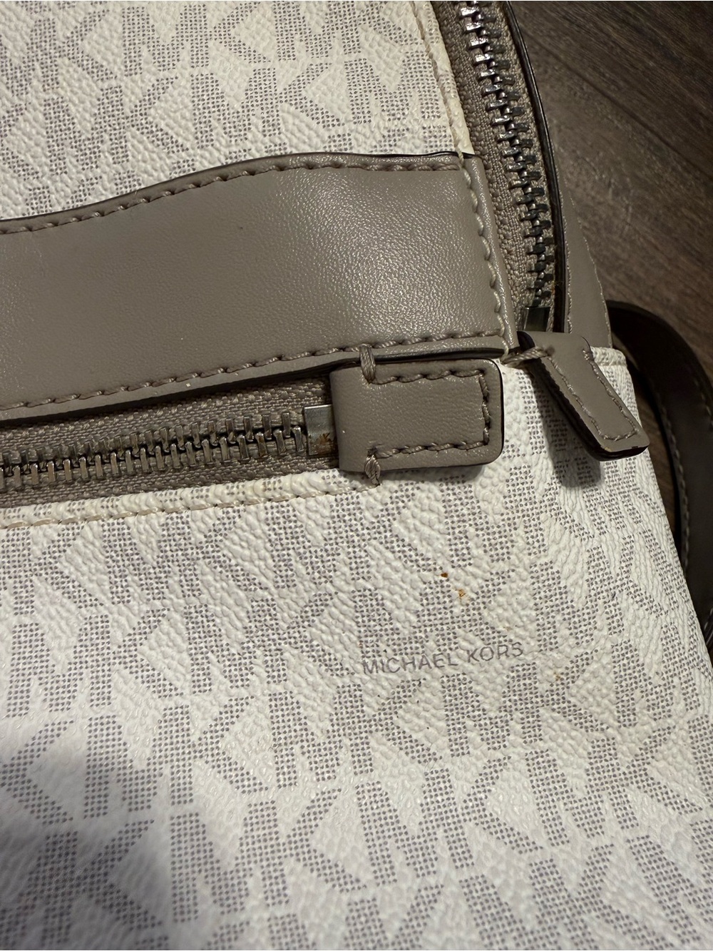 Michael Kors White and Taupe Logo Dome Crossbody Backpack - Picture 4 of 12